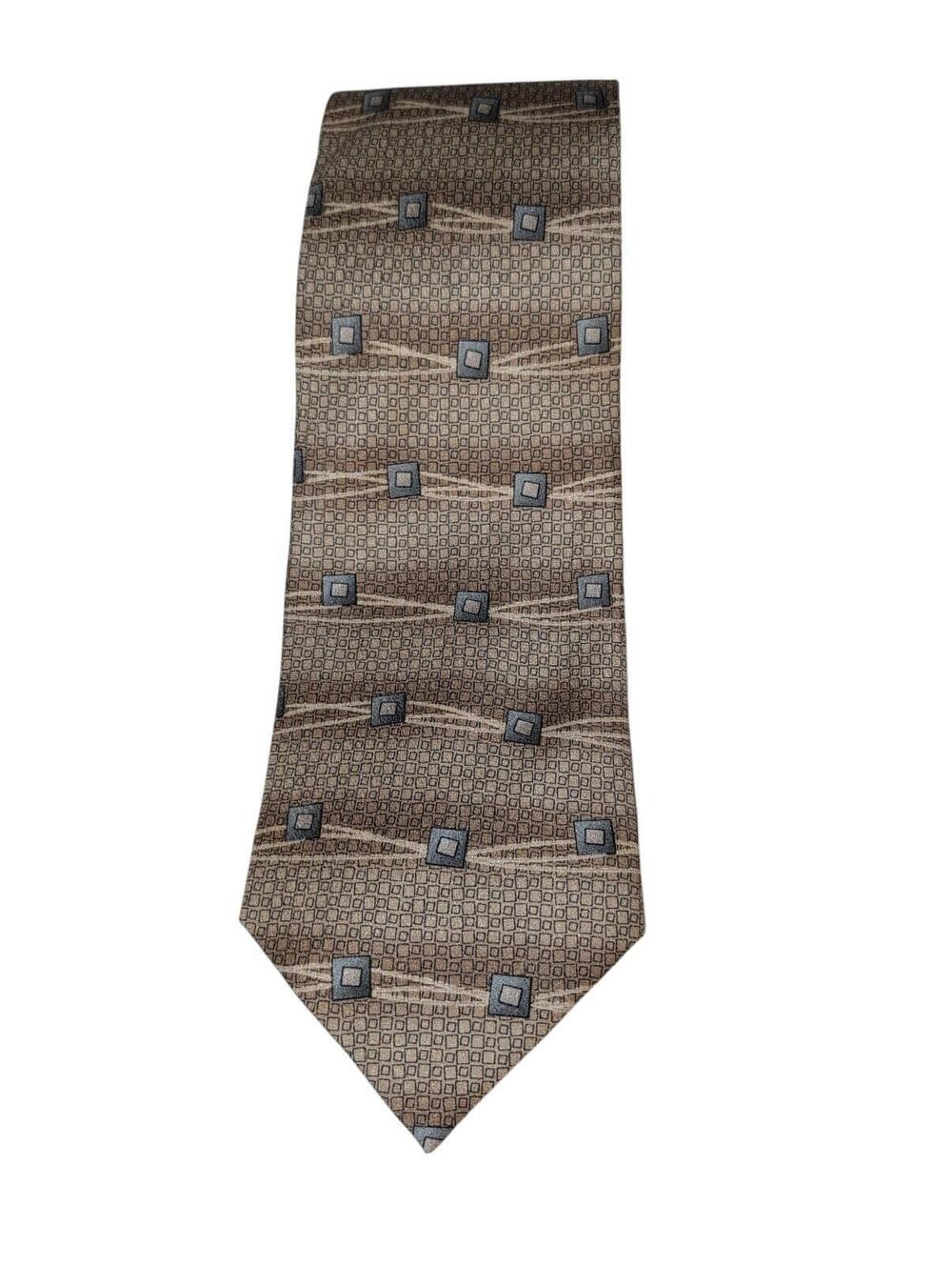Kasper Men's Gold/Gray Geometric 100% Silk Hand Made Necktie